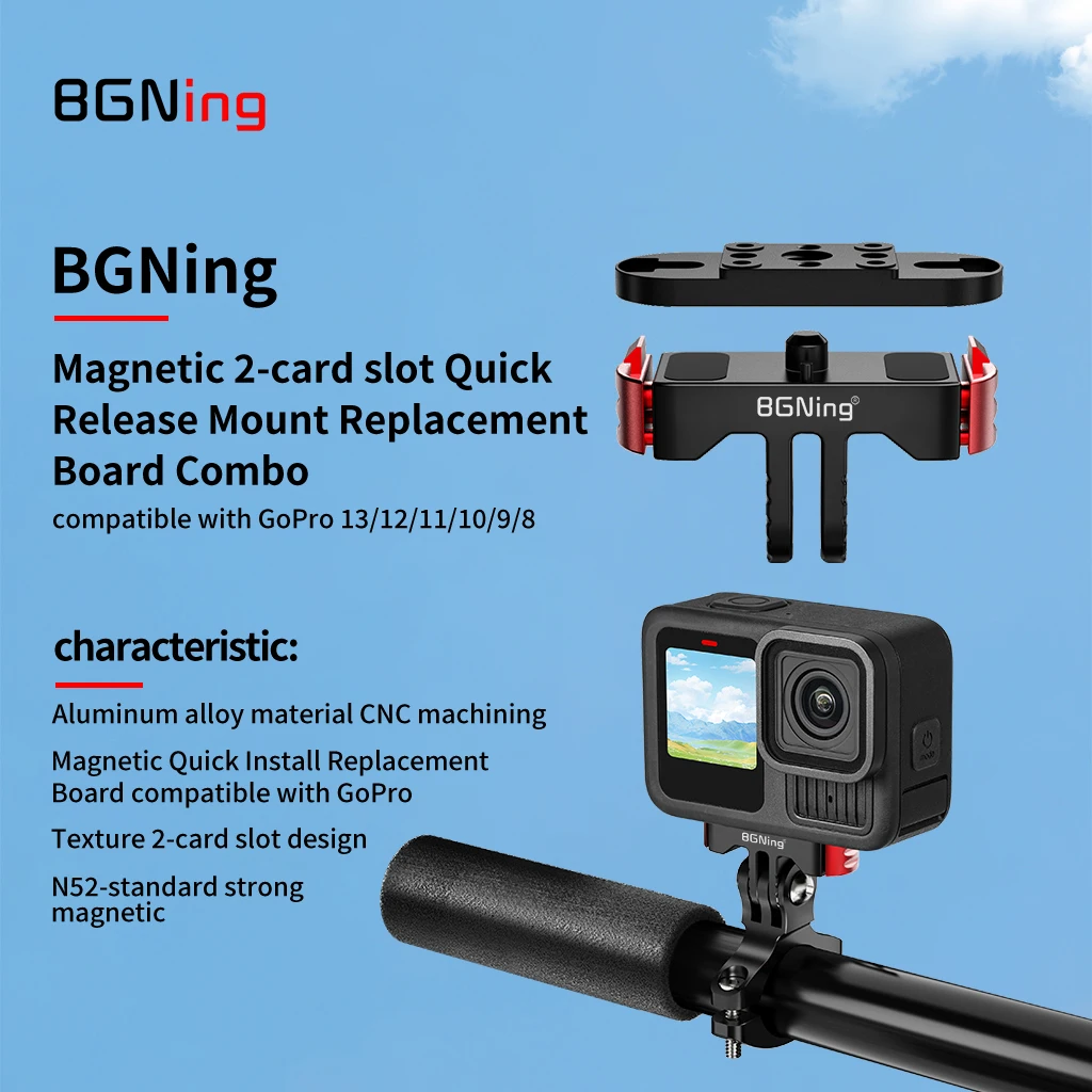 Schnellverschluss-Basisklemme mit M5-Rändelschraube für GoPro Hero 13 12 11 10, Ersatzhalterung, N52-Magnet, rutschfest, 1/4 Zoll Stativadapter – Detail 1