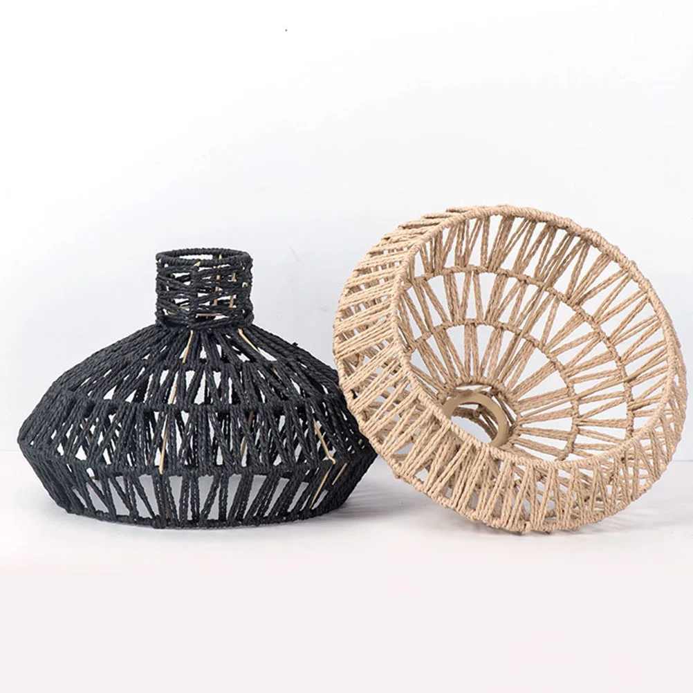 

Pendant Light Shade Made of Iron and Paper Rope Natural Woven Lamp Cover for Kitchen Island Restaurant Tea House Decor
