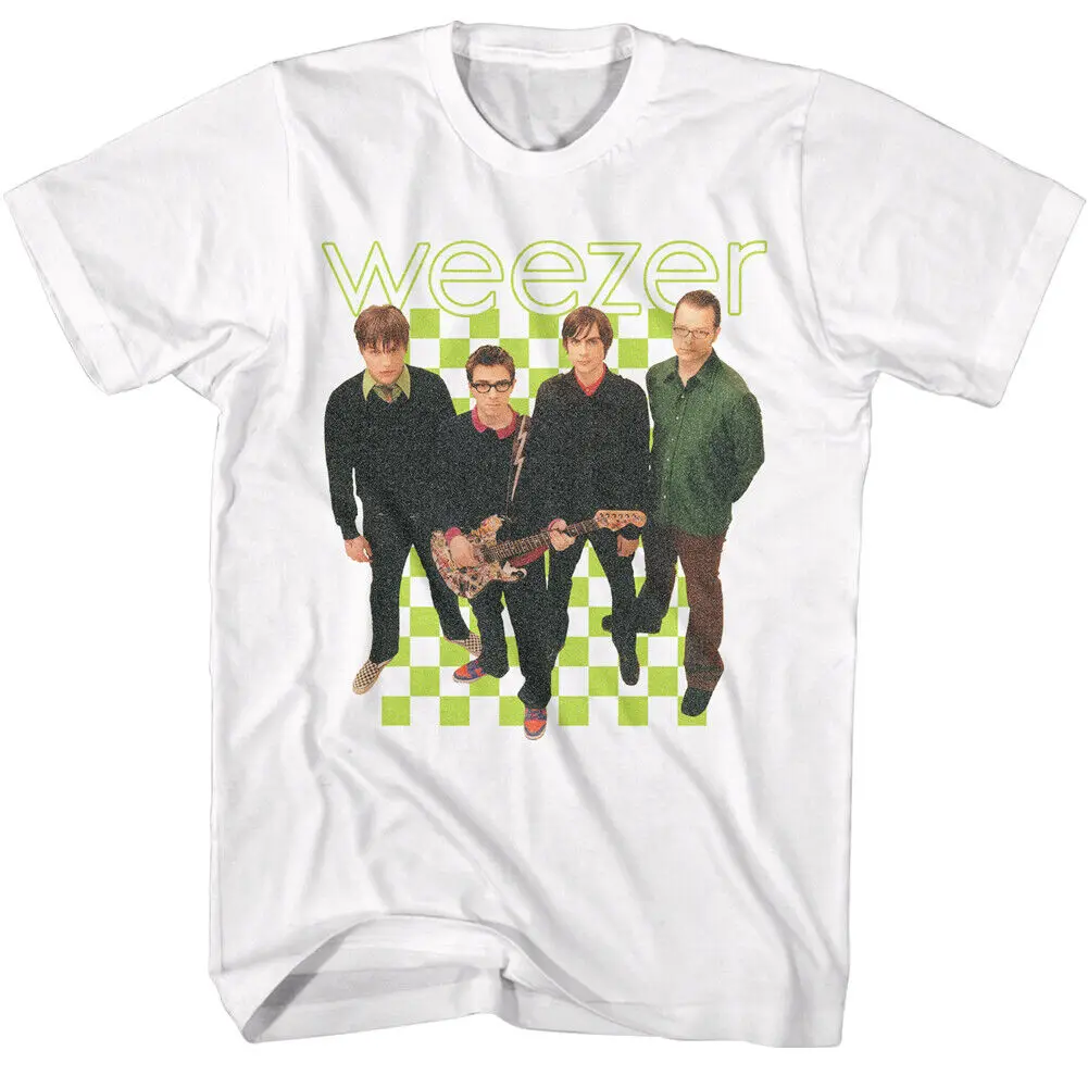 Weezer-Camiseta quadriculada verde masculina com foto de linho, Rock Music Merch, 2001