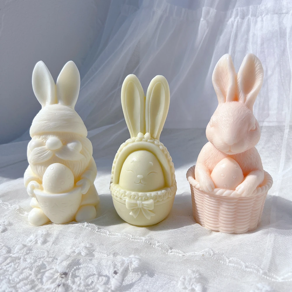 3 Designs Egg Rabbit Silicone Candle Mold Bunny Resin Silicone Mold Animal Soy Wax Mould Easter Home Decor Concrete Mould