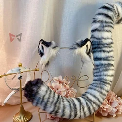 New Handmade Work White Tiger Ears Hairhoop Tail collana orecchini Cosplay Carnaval Gothic Lolita acessori Hair Hoop Headwear