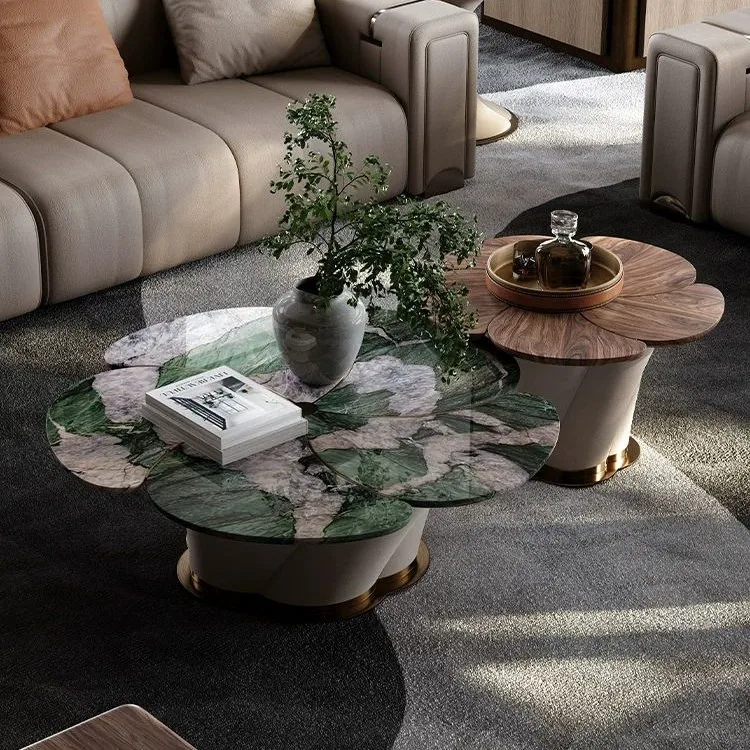 Modern light luxury marble lotus coffee table combination