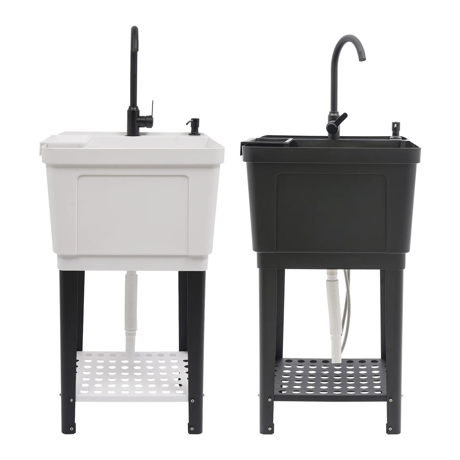 

Freestanding Laundry Sink with Soap Dispenser Utility Sink with Storage Rack for Garage, Basement & Bathroom