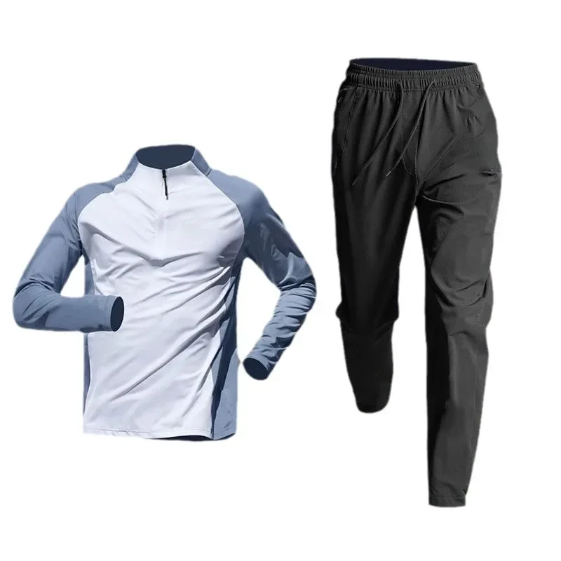 Sports Track and Field T-shirt Running Fitness Clothes Half-zip Training Clothes Men\'s Quick-drying Long-sleeved Trousers Suit