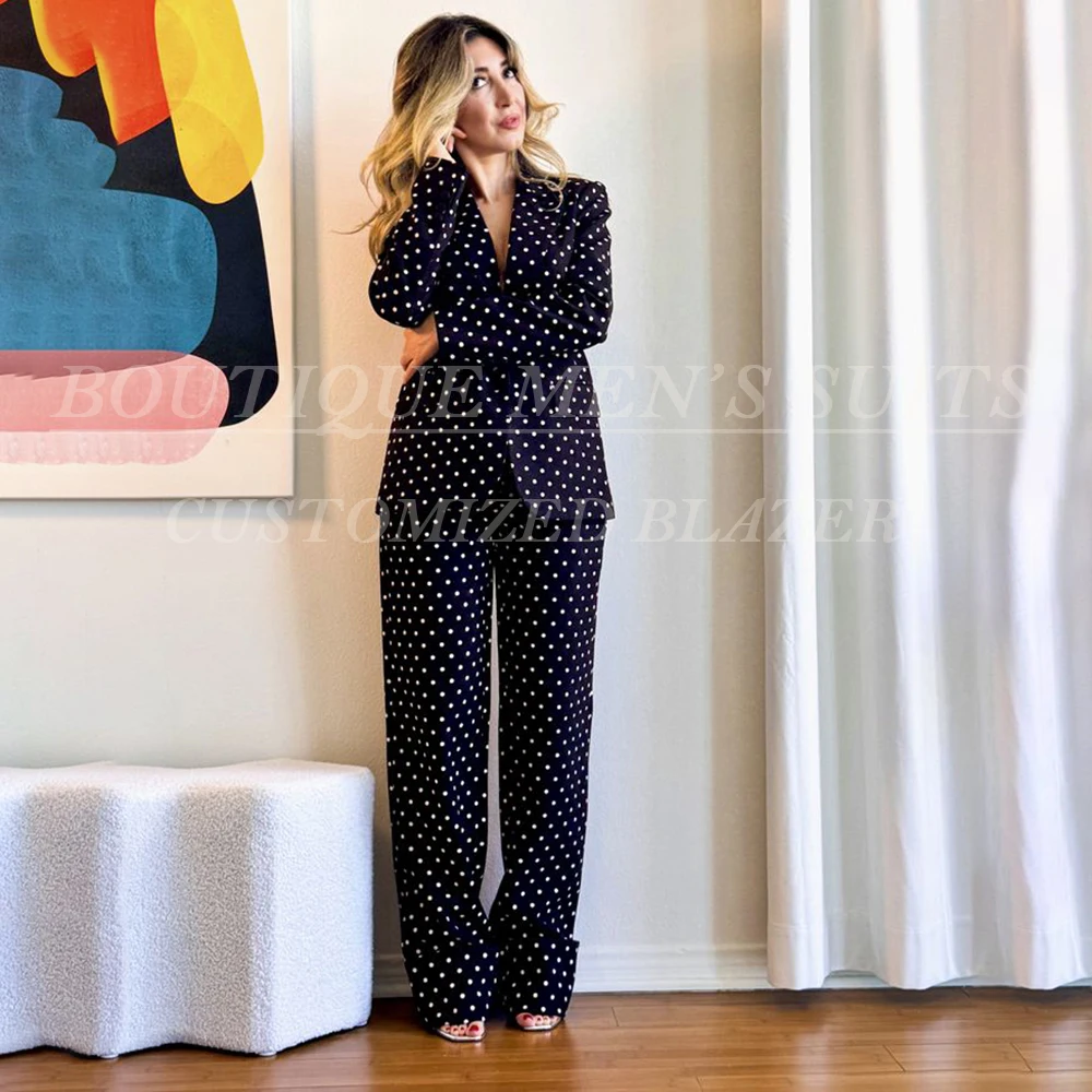 

Fashion Dots Women's Suits High Quality Single Breasted Slim Fit 2 Piece Jacket Pants Sets Luxury Evening Party Female Clothing