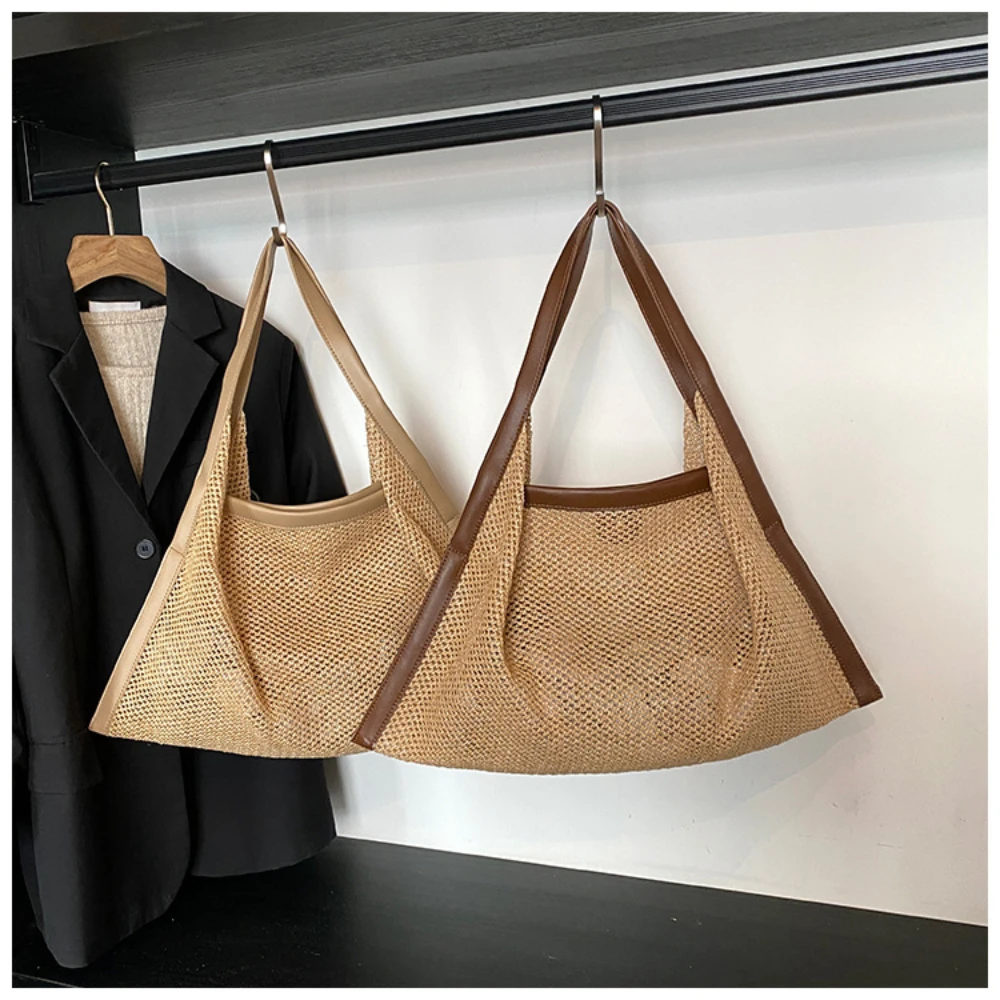 Seaside Travel Vacation Handmade Weaving Shoulder Bag For Women Simple Temperament Versatile Hollow Out Large Capacity Tote Bag