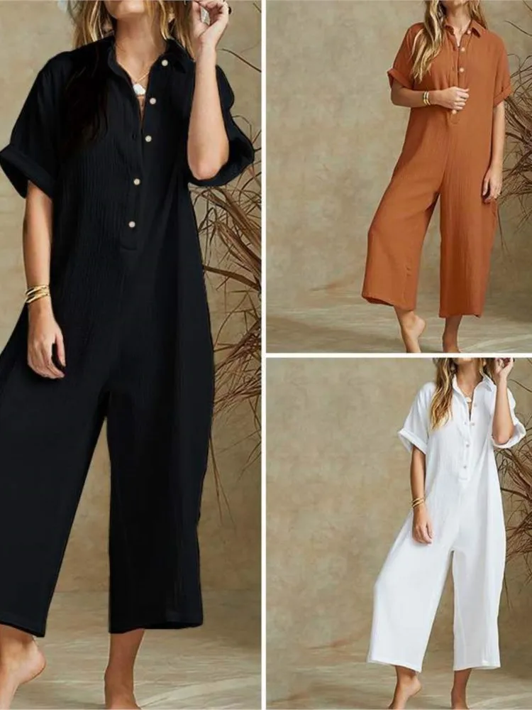 Summer Casual Workwear Jumpsuit Cotton And Linen Women\'s Trousers Spring Summer Elegant Office Lady Loose Simple Jumpsuits