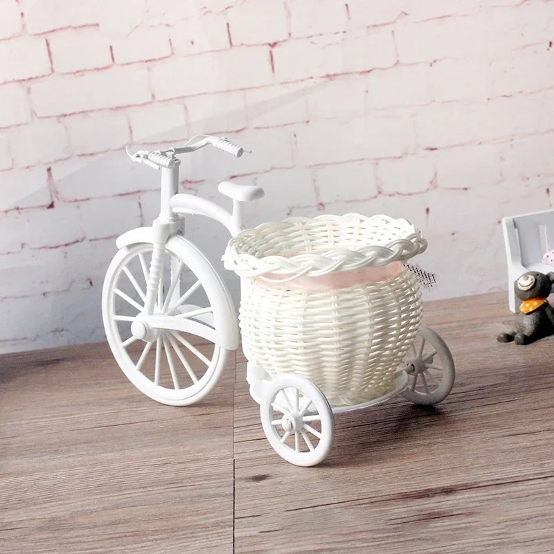 White Bicycle Decorative Flower Basket Wedding Decoration Plastic Tricycle Design Flower Pot Storage Basket Party Decoration Pot