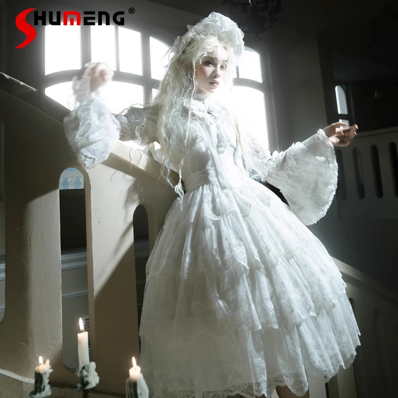 

Halloween Christmas Cos Dress Subculture White Gothic Lolita sling Dress JSK Princess Style Slim Fit Elegant Tea Party Dresses