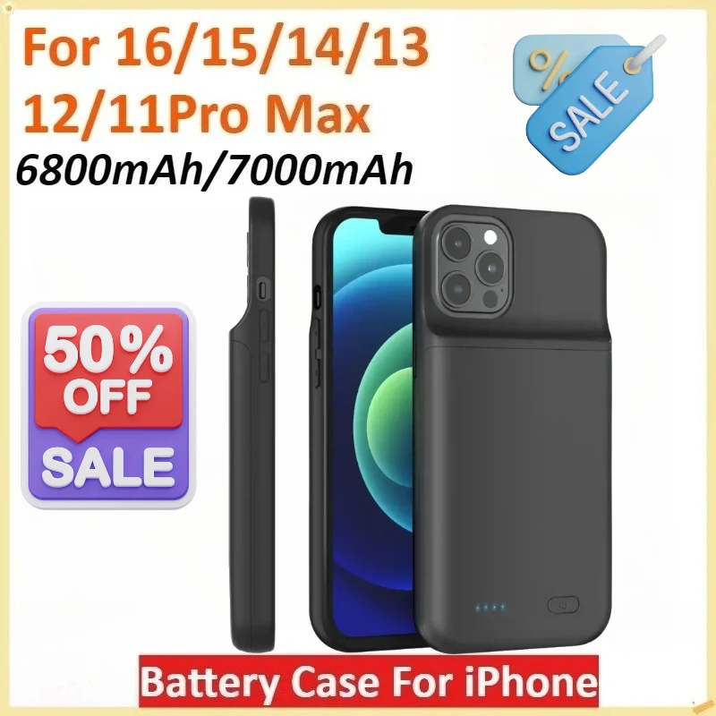 

New 6800mAh/7000mAh For iPhone 16/15/14/13/12/11Pro Max All Newly upgraded Rechargeable High Quality Battery Charger Cases