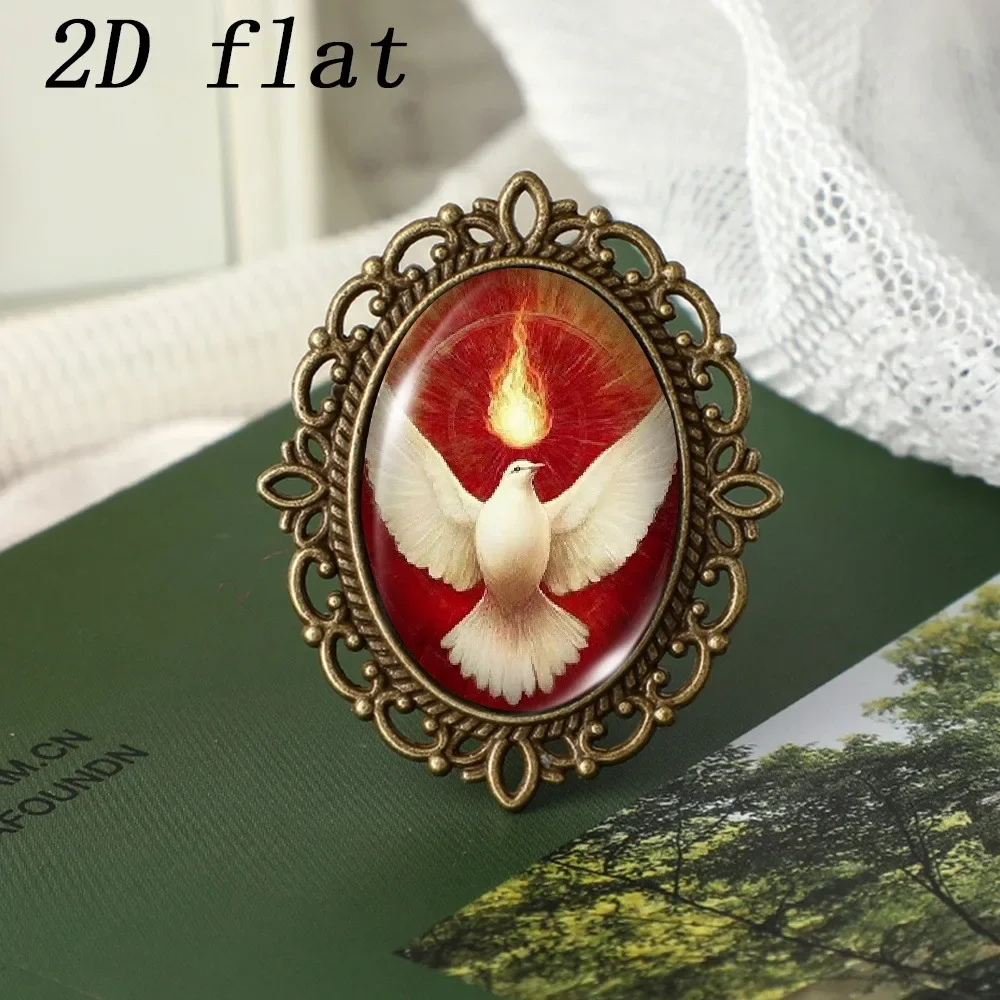 6/12/20 Pcs Holy Spirit Dove Lapel Pin for Bag, Red Flame Oval Brooch, Zinc Alloy Badge, Pentecost Confirmation Gift Souvenir