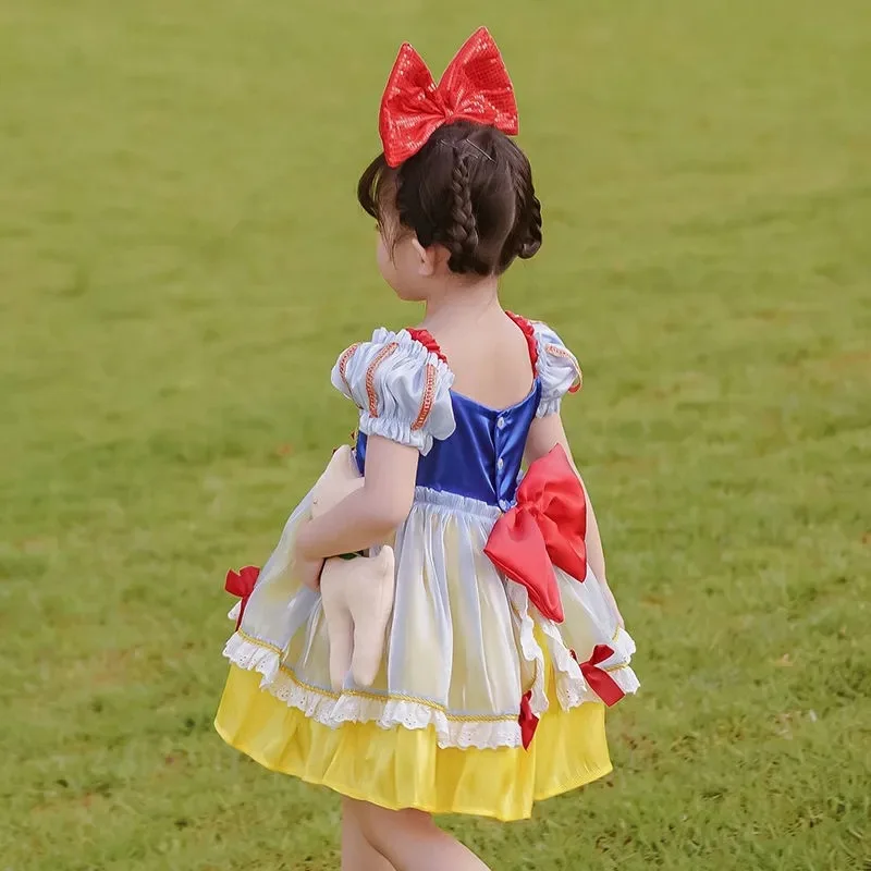 Disney Branca de Neve Verão Meninas Vestido Princesa Cosplay Traje 2023 Nova Manga Curta Lolita Vestido Carnaval Festa Aniversário Para O Miúdo