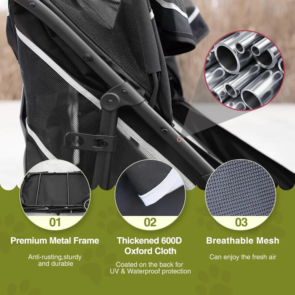 Коляска для средних/больших собак, складная, очень большая коляска для домашних животных в один клик для 2 собак с карманом для хранения и амортизацией