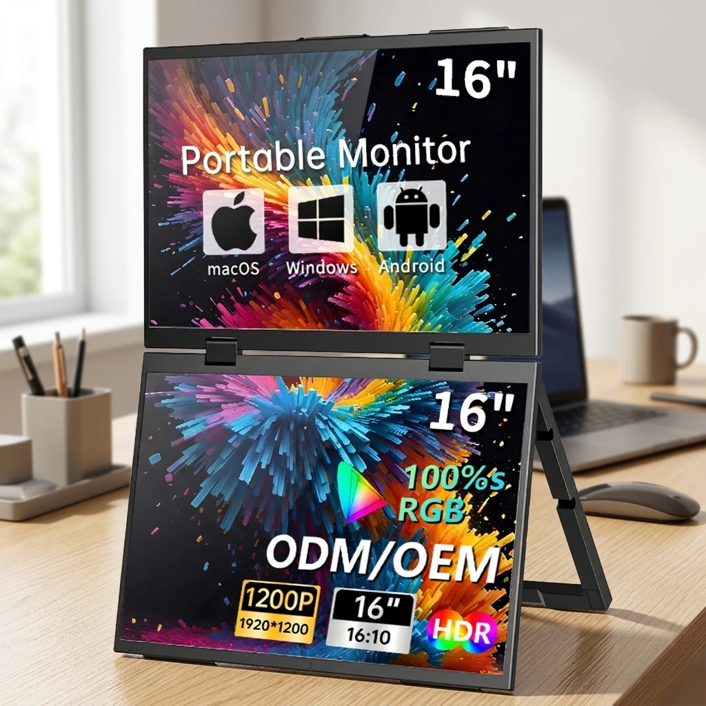 16 Inch Stacked Dual Screen Portable Monitor With 100% SRGB And VESA For Laptop Office
