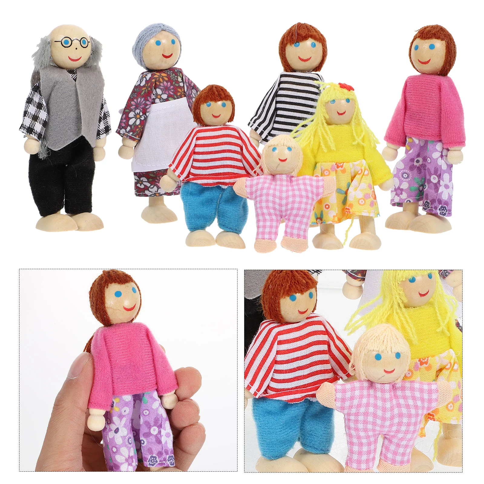 

Family Affordable Mini Simulated Dolls Decoration Kids Toy Wooden Classic Figures Desktop Adornment Cloth Role Play Toys