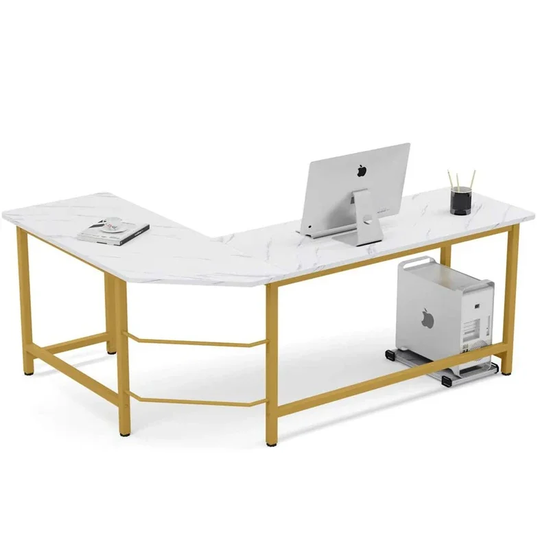 

Concise home L-Shaped office furniture wood writing table metal frame corner computer desk