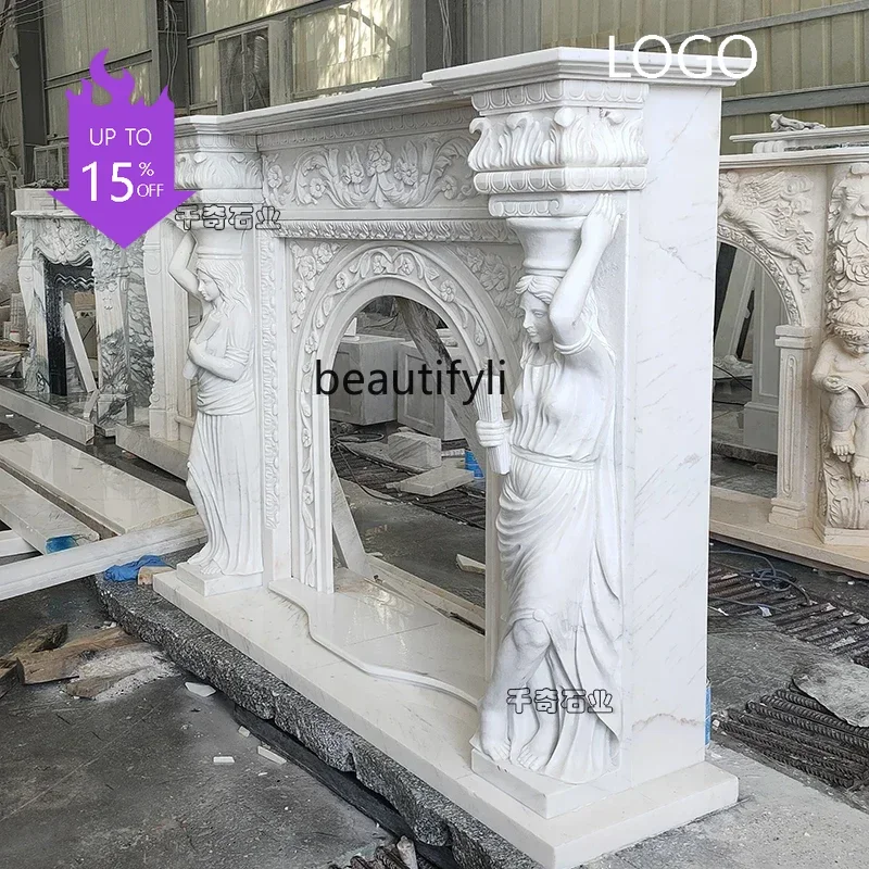 P Marble fireplace stone carving European white marble carving heating decorative fireplace ornament