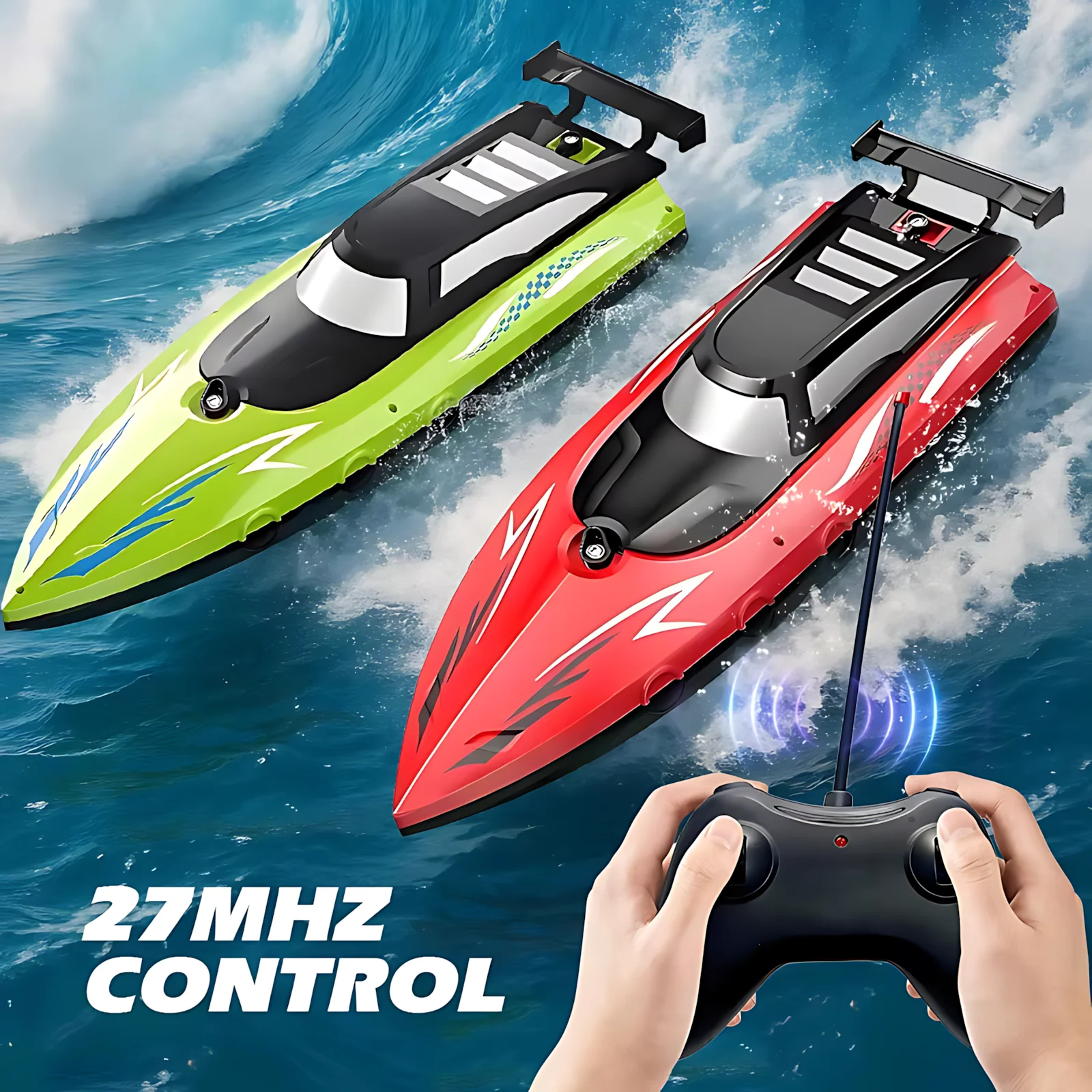 High-Speed RC Boat for Kids, Waterproof 27MHz Dual Motor Remote Control Ship, Electric Toy for Pool, Lake, Outdoor Racing, Boys