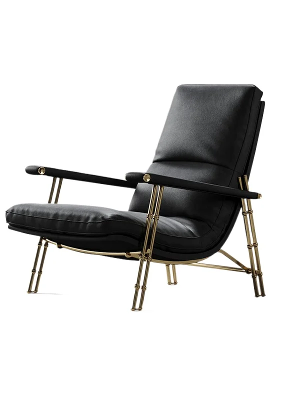 

Single sofa chair leather Italian light luxury living room villa luxury high-end