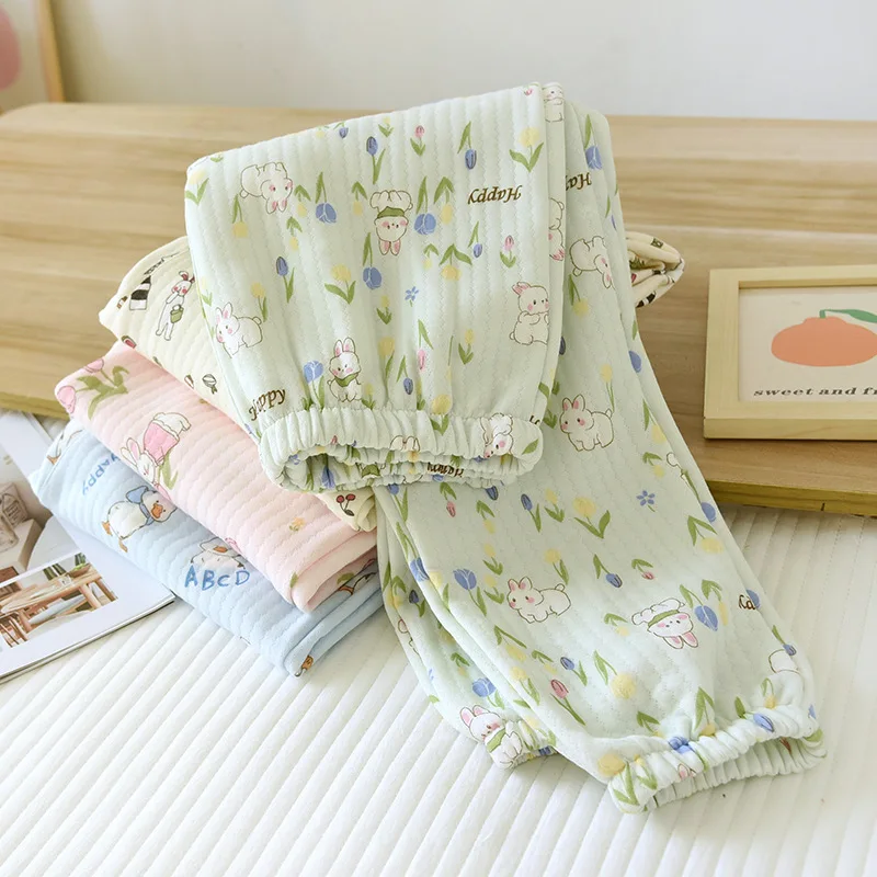 

Autumn Winter Pajama Pants Woman Keep Warm Homewear Quilted Wearable As Outerwear Home Pants Cartoon Sleepwear Kawaii Nightwear