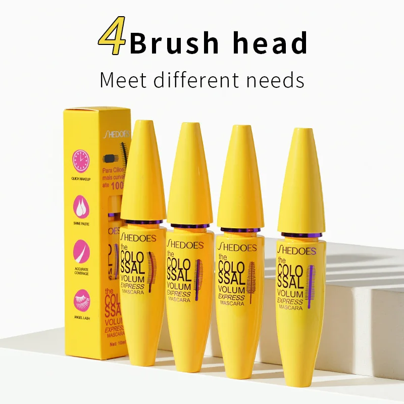 4 brush heads Mascara Lengthens Eyelashes Extra Volume Waterproof Natural Look Lashes Female Professional Cosmetics Makeup