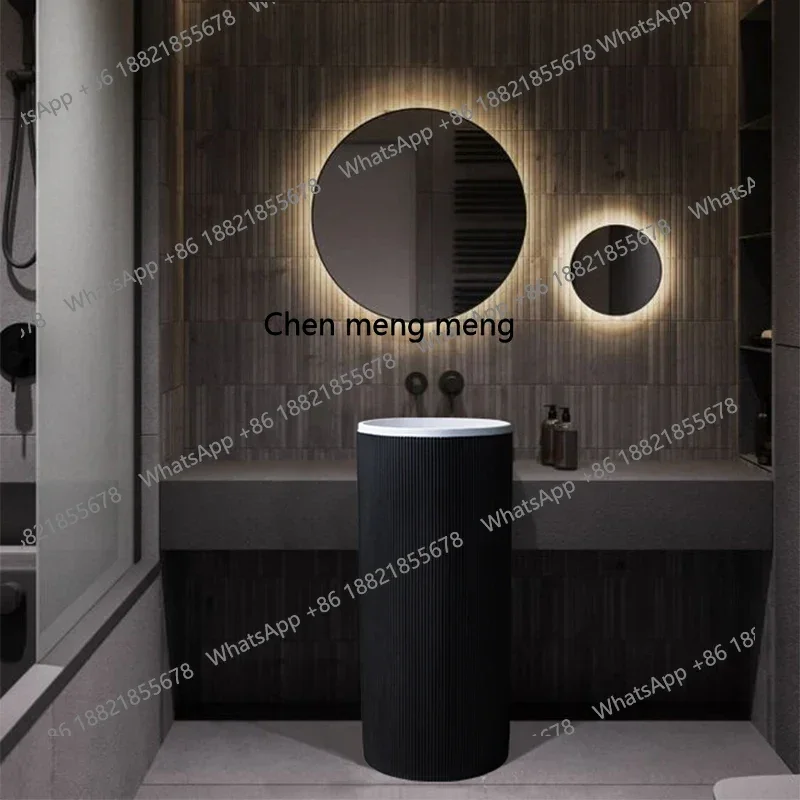 Nordic simple artificial stone column vertical wash basin integrated floor hotel black