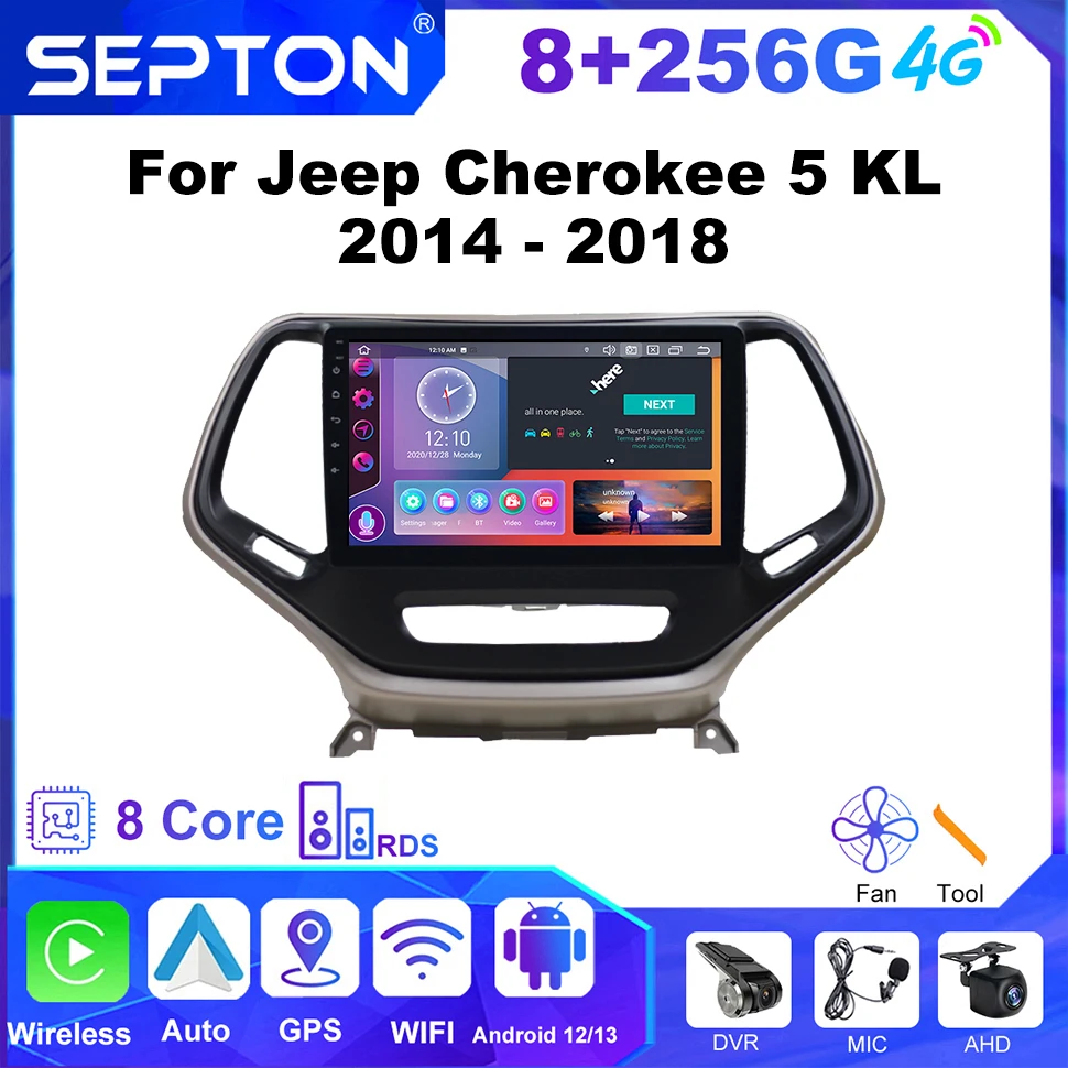 

SEPTON Car Audio Stereo Radio for Jeep Cherokee 5 KL 2014 - 2018 Android Auto 4G 8core CarPlay Multimedia GPS Wifi BT Player DSP