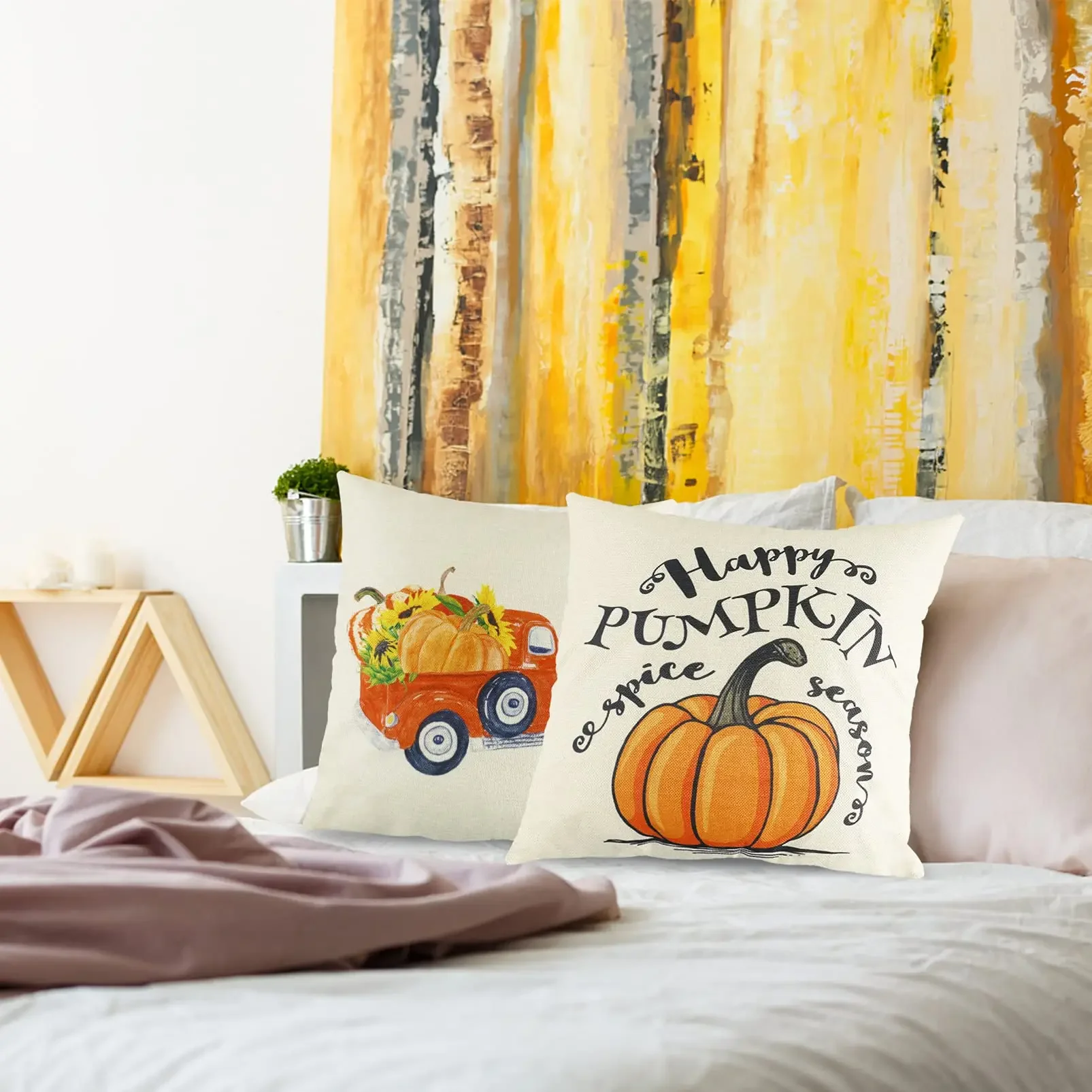 Pumpkin truck thanksgiving day linen pillowcase sofa cushion cover home improvement can be customized for you 40x40 50x50 60x60