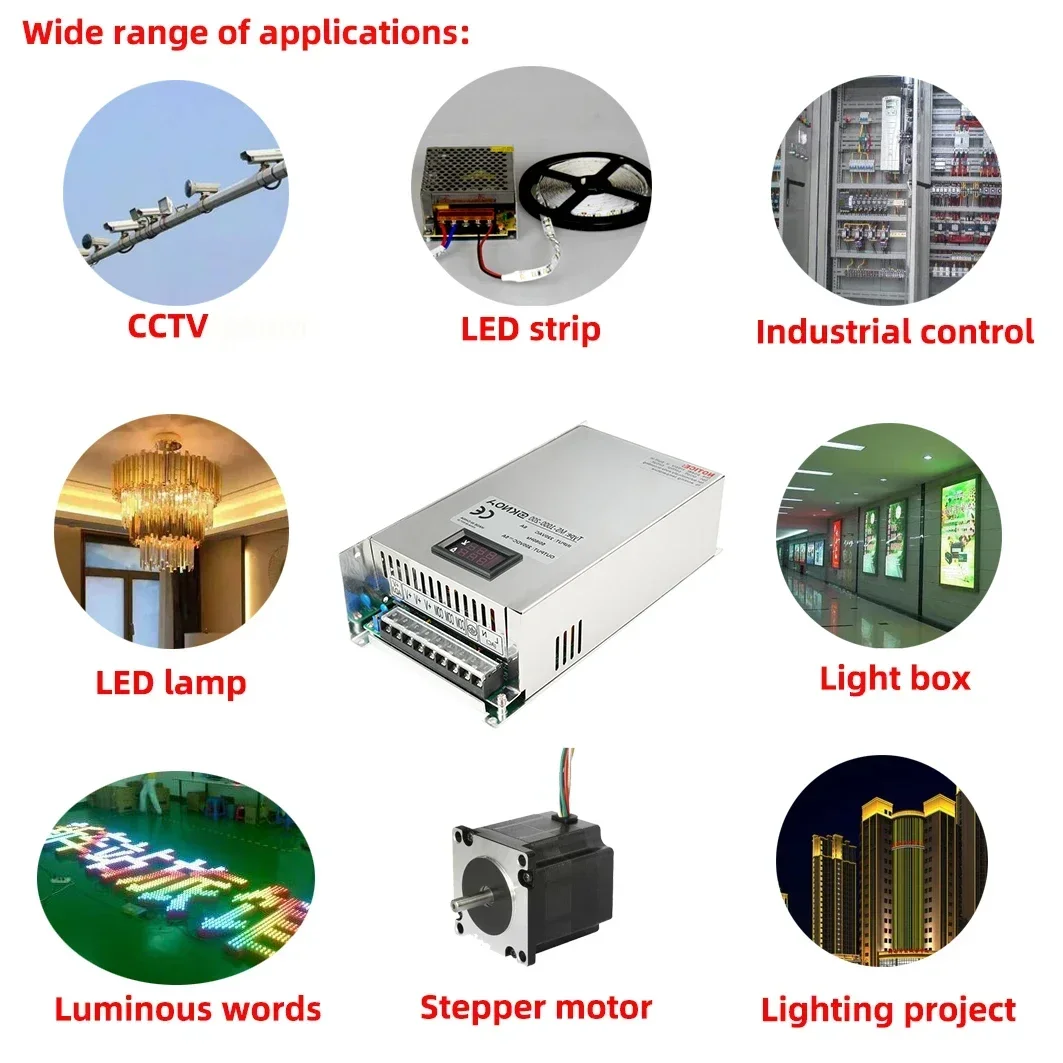 Regulowany zasilacz impulsowy 1000W 1500W 0-12V 13.5V 15V 24V 36V 48V 60V 72V 80V 90 110V 150V 200V AC TO DC Industrial SMPS