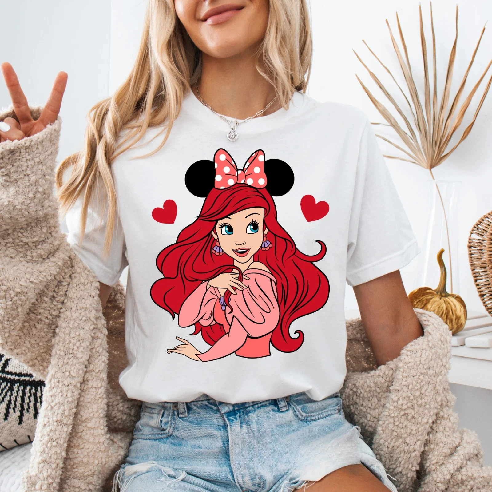 Disney's nieuwe Ariel de kleine zeemeermin prinses cartoon grafische hoge kwaliteit print losse casual T-shirt met korte mouwen voor dames
