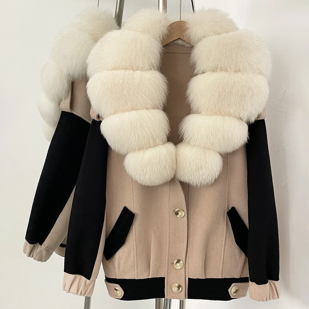 

OFTBUY Шерстяные пальто Зимняя шерстяная куртка Женское шерстяное пальто Женское пальто с воротником из натурального лисьего меха Лидер продаж Женское натуральное меховое осень