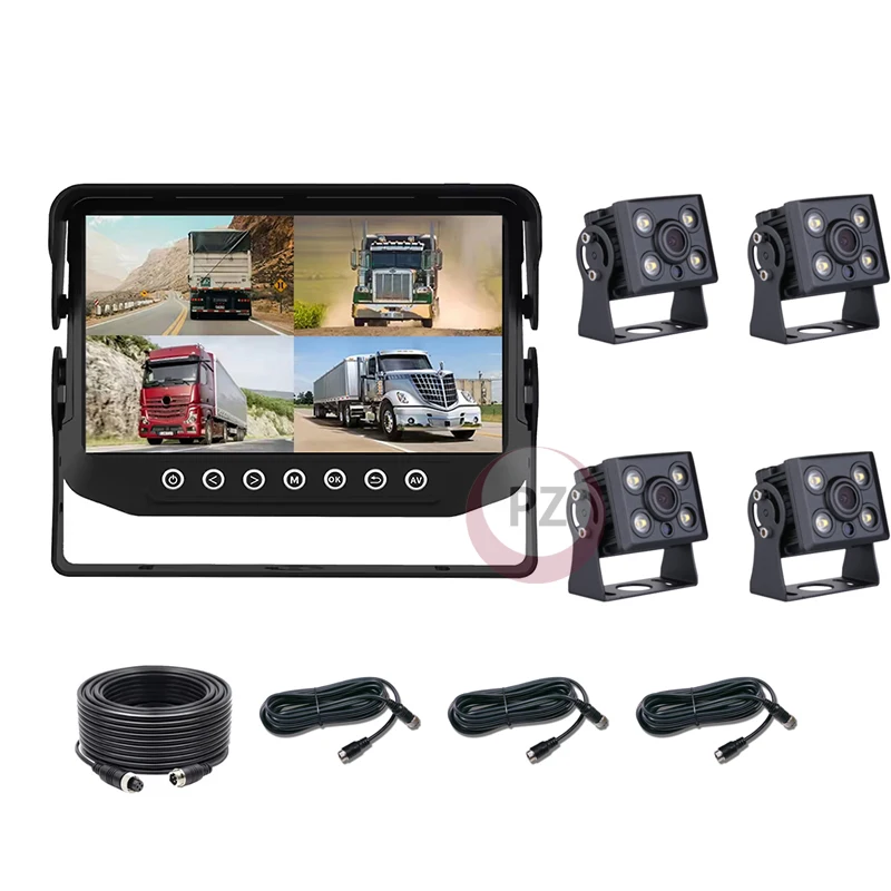 7 Inch IPS Split Screen 1080P 1200TVL Waterproof 1/2/4CH Monitor Night View Reverse Camera Kit for Trucks Front Rear Views