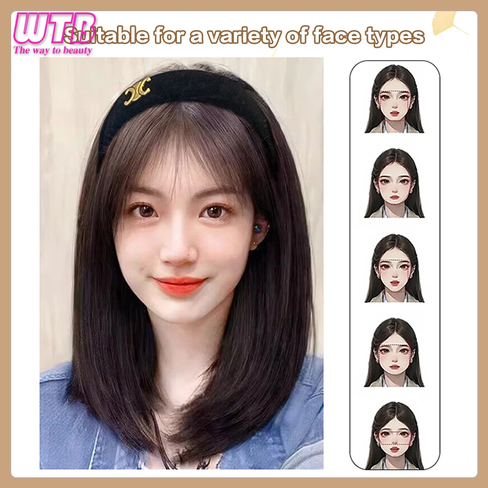 WTB Synthetic Headband Wig Natural Short Straight Hair Daily Party Cosplay Wigs For Women Black Brown Heat Resistant Fiber