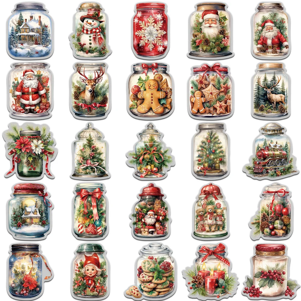 10/30/50PCS Christmas Wishing Bottle Santa Claus Stickers Cute Cartoon Decoration DIY Laptop Phone Luggage Fridge Bike Kids Gift