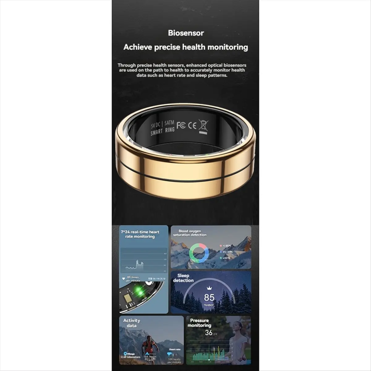 X10A Smart Ring with GestureControl Heart Rate Blood Oxygen Monitor Sleep Stress Detection Multisport Modes Fitness Tracker,A