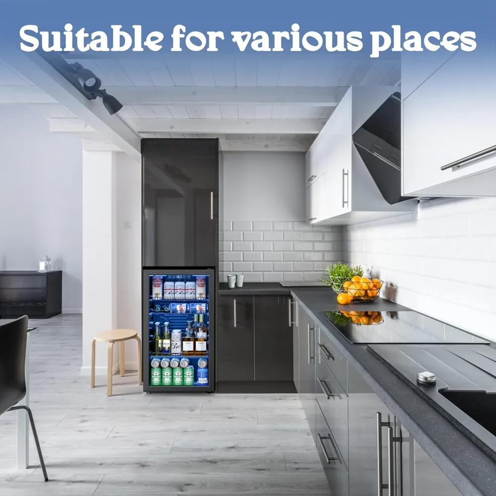 ثلاجة ومبرد للمشروبات، موزع مشروبات قائم بذاته لبيرة الصودا أو النبيذ، 120 علبة ثلاجة صغيرة مع باب زجاجي #5
