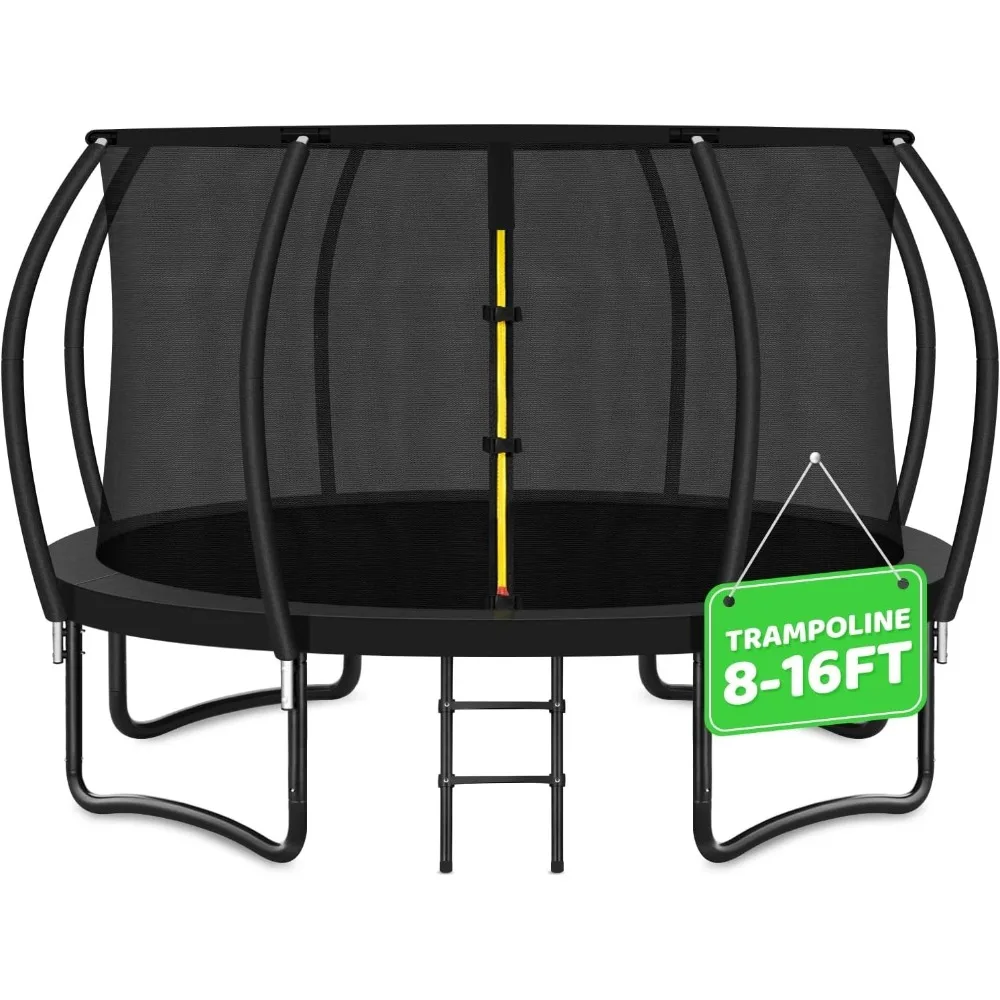 Trampoline 8FT 10FT 12FT 14FT 16FT, Recreational Trampolines with Enclosure Net and Ladder, Outdoor Anti-Rust Trampolines