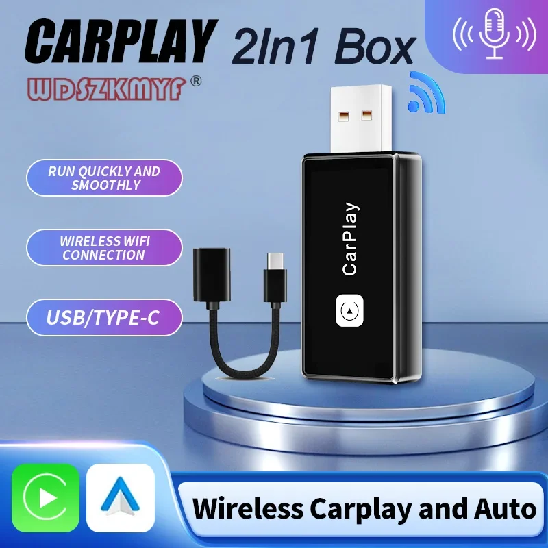 2 In 1 Wireless Apple Carplay Android Auto Mini Box BT cablato a adattatore Wireless USB/Type-C per autoradio con CarPlay cablato