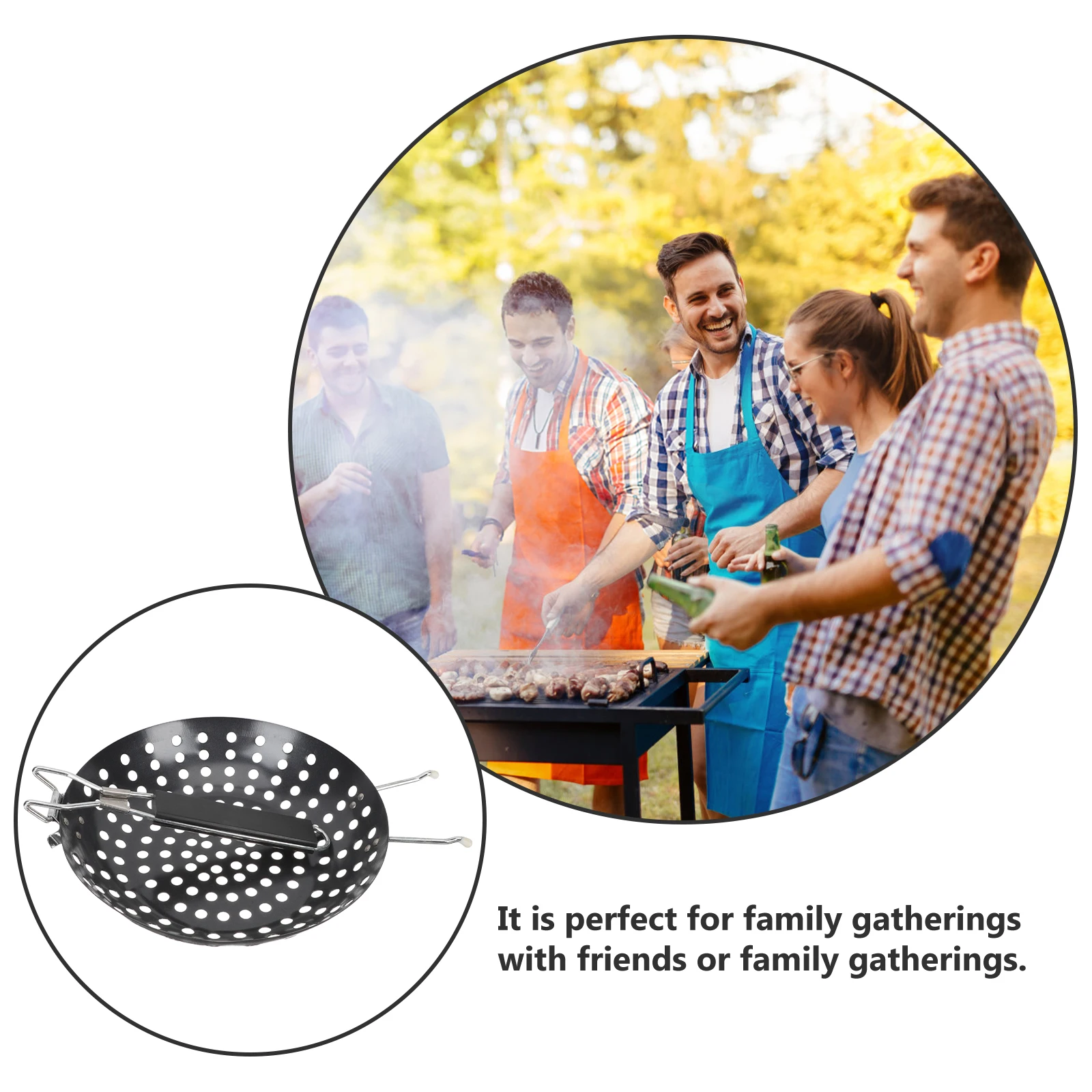 

Durable Grill Plate Pan with Holes for Camping BBQ Chicken Iron Foldable Handle Outdoor Reusable Grilling Pan Kitchen Bar