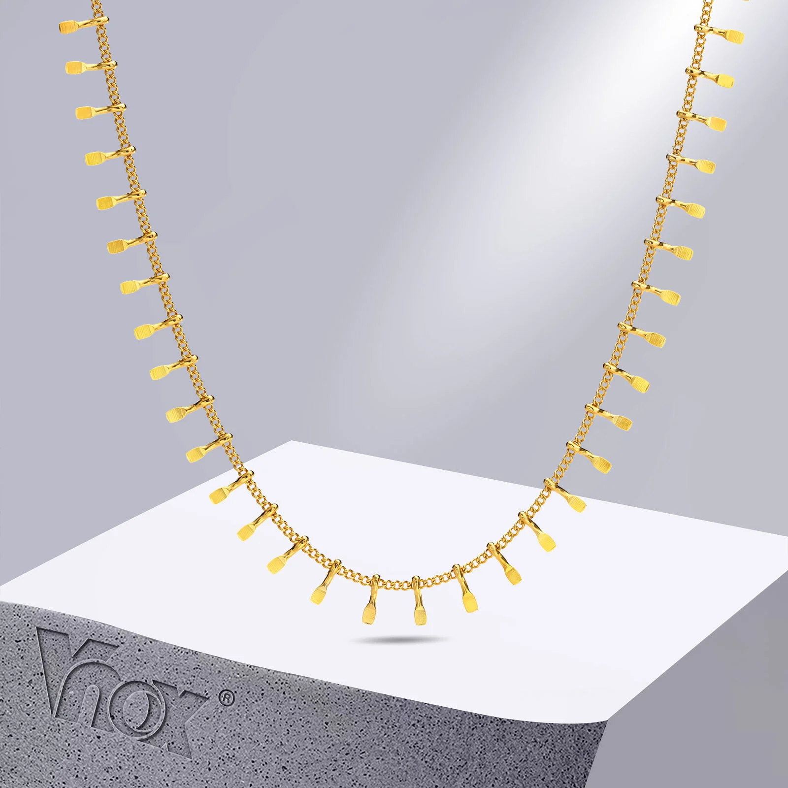 Vnox Women Geometric Charms Necklaces Anklets, Gold Color Stainless Steel Jewelry Set, Elegant Bohemia Chain Bracelet on Leg