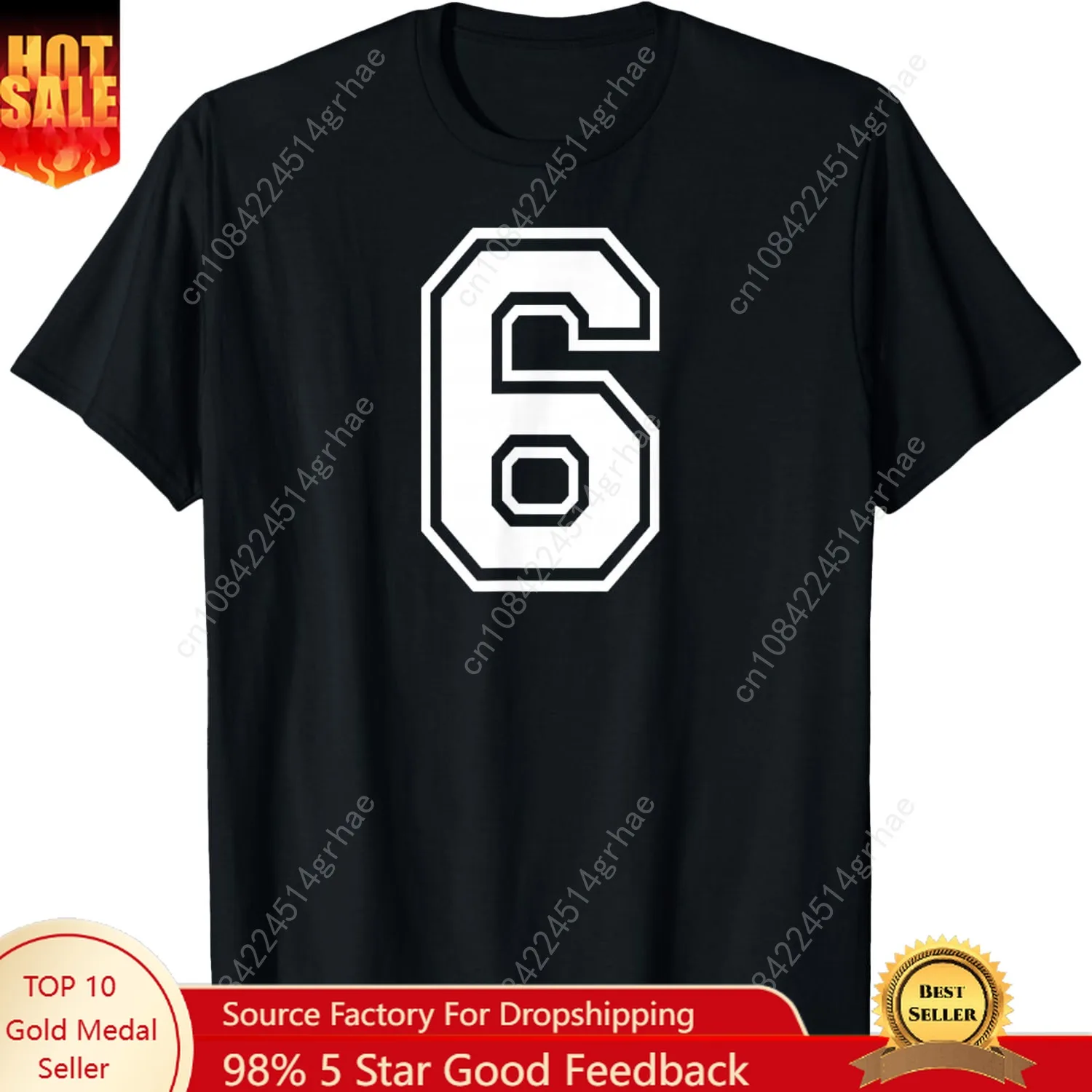 Camiseta universitaria a juego con diseño gráfico de deportes de equipo número 6 seis