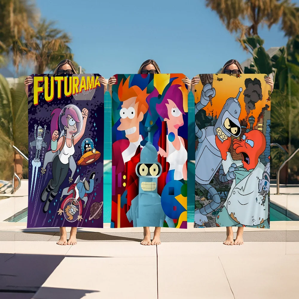 F-Futurama B-Bender Art Classic Anime Beach Towel Cartoon Cute Summer Kids Large Bath Pool Beach Microfiber Absorbent For Travel