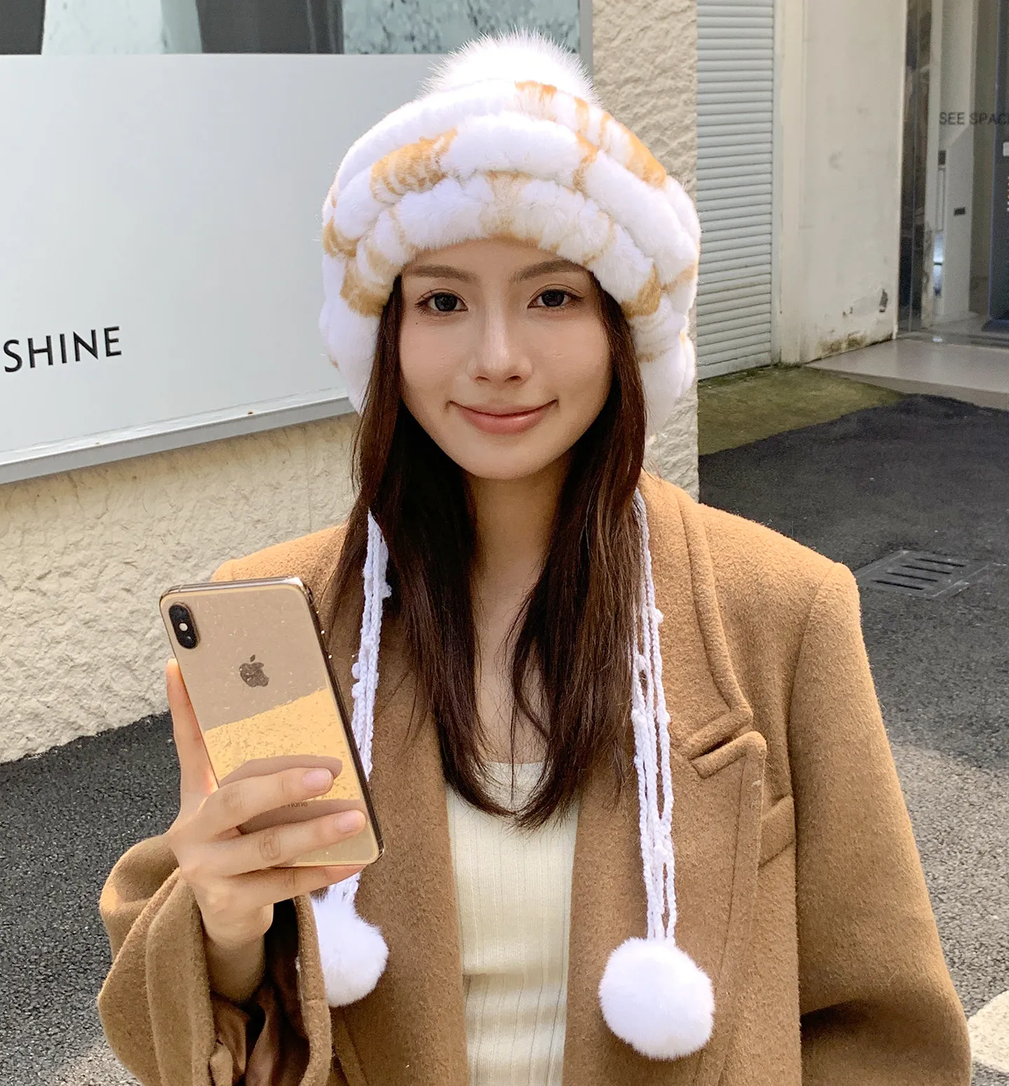 Herbst-Winter Echte Rex-Kaninchenfell-Mütze Dicke Warme Ohrenschutz-Kopfbedeckung Damen Lei Feng Mütze – Detail 7