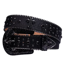 New Ladies Fashion Western Cowboy Rhinestone Belt Design Leather Belt Inlay Man-made Diamond Belt Jeans, Luxury