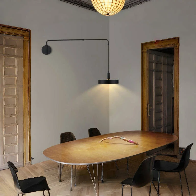Industrial Long Pole Swing Arm Black Wall Lamp LED Adjustable Telescopic Rotary Wall Sconces Parlor Sofa Bedroom Bedside Lamp