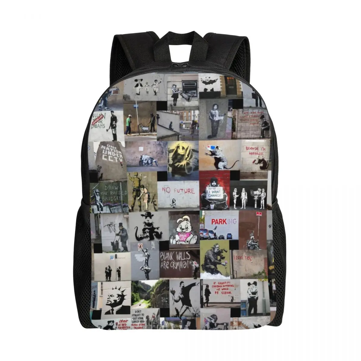 Banksy Street Graffiti Backpack for Boys Girls London Pop Art College School Travel Bags Men Women Bookbag Fits 15 Inch Laptop