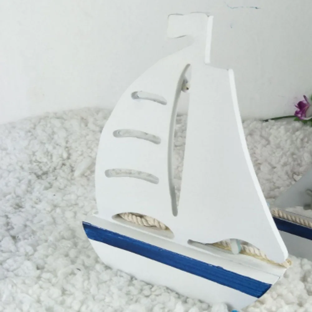 

Solid Wood Sailing Boat Ornament Retro Style Home Decor with Cotton Rope Seagull Decoration for Desktop Table Centerpiece