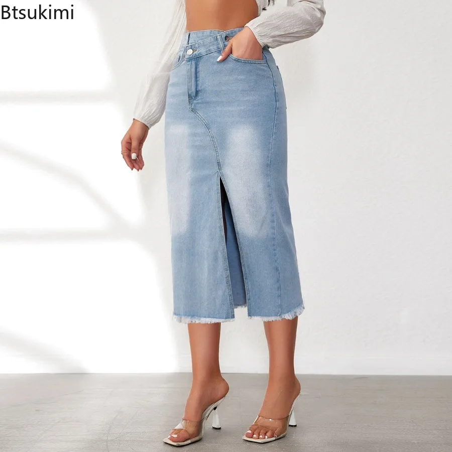

Women Denim Skirts Sexy Washed Denim High Waist Pencil Dress Y2k Streetwear Buttocks Basics Ankle Length Skirt Pockets Zipper