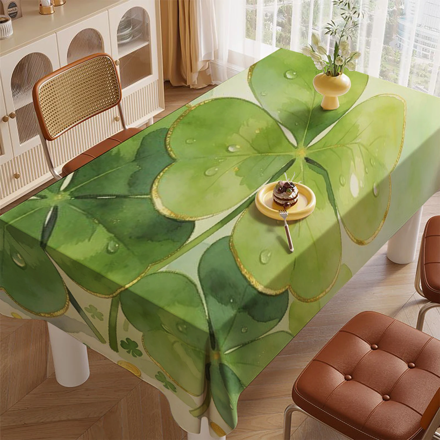 2D Watercolor Clover Tablecloth Restaurant Kitchen Tablecloth Living Room Home Decoration Rectangular Party Decoration