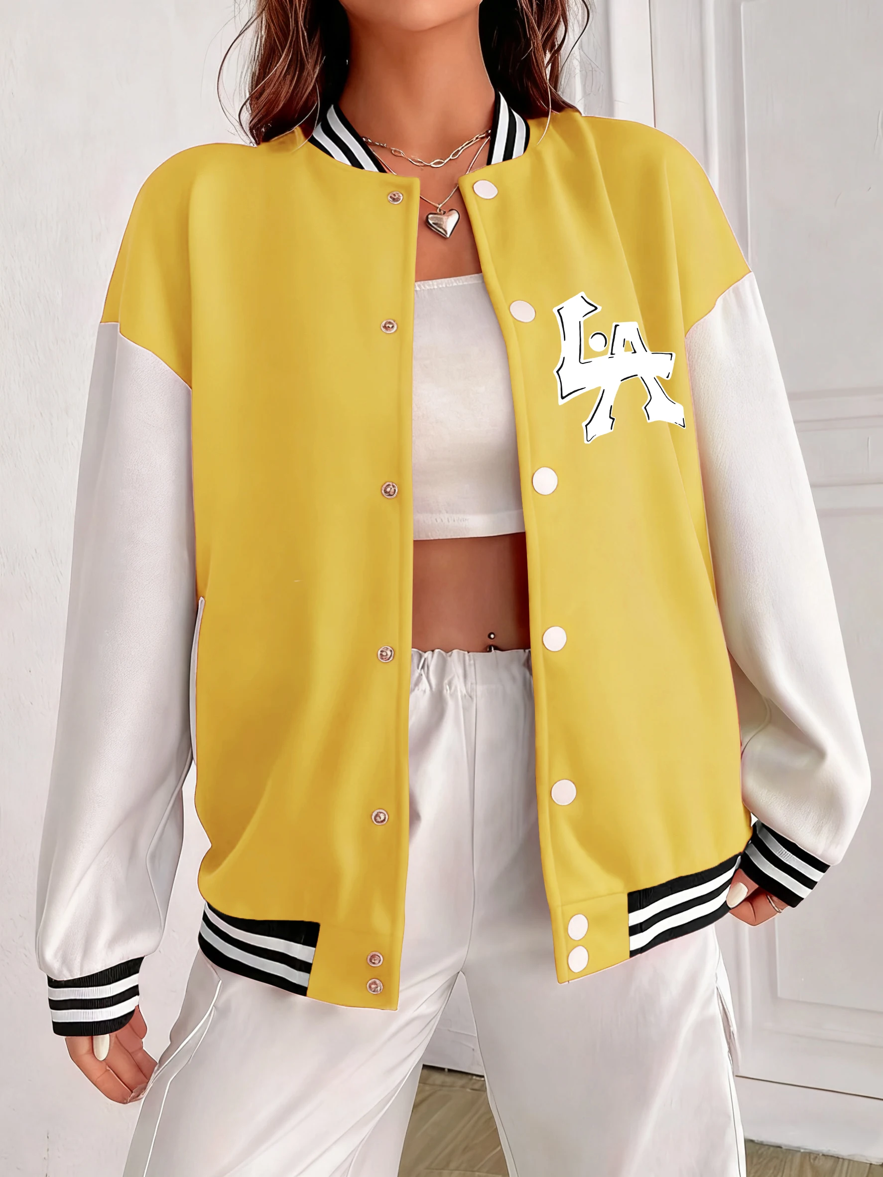 

Женские куртки с принтом городской искусства и алфавита, красочная повседневная бейсбольная форма, хлопковая свободная спортивная одежда, американская осенняя одежда